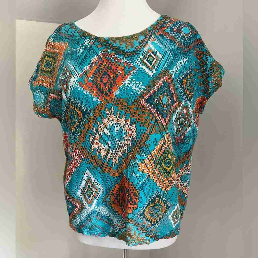 Multicolor Geometric Print Women's Top